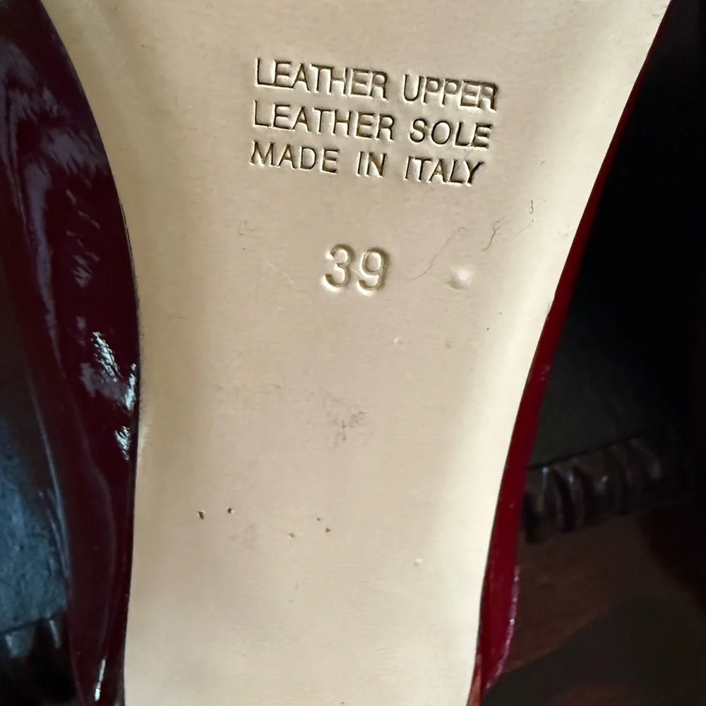 Napoleoni Red Patent Leather Mules Pointed Toe Kitten Heel Size 39 Made in Italy - Picture 10 of 14